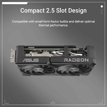 Imagen 2 de Tarjeta Gráfica ASUS Dual Radeon RX 9060 XT 16GB GDDR6, PCIe 5.0, 1x HDMI 2.1b, 2x DisplayPort 2.1a, Diseño de 2.5 Ranuras, Color Negro, Modelo DUAL-RX9060XT-16G, Dimensiones 202x120x49 mm