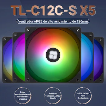 Imagen 2 de Thermalright TL-C12C-S X5 Pack de 5 Ventiladores 120mm ARGB PWM con Rodamiento S-FDB para CPU y Case Cooler Fan