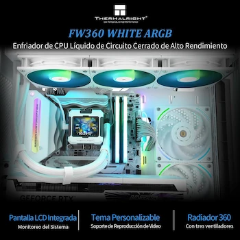 Imagen 2 de Thermalright FW360 White ARGB 360mm AIO CPU Liquid Cooler with 2.4" Magnetic Absorption IPS LCD Screen 320x240 Resolution for AMD AM4/AM5 Intel LGA1700/1851