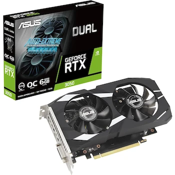 Imagen de referencia para Tarjeta Gráfica ASUS Dual NVIDIA GeForce RTX 3050 OC Edition, Modelo DUAL-RTX3050-O6G, Serie Dual, Capacidad 6 GB GDDR6, Color Negro, Tamaño 2 Ranuras 20 cm
