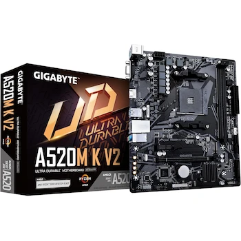 Imagen de referencia para GIGABYTE A520M K V2 Rev. 1.0 Micro ATX Motherboard, AMD A520 Chipset, AMD AM4 Socket, 2x DDR4 DIMM Slots Max 64GB, Dimensions 23.3cm x 19.8cm