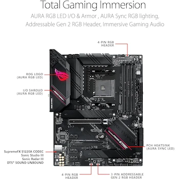 Imagen 2 de ASUS ROG Strix B550-F Gaming WiFi II AMD B550 Socket AM4 ATX Gaming Motherboard, Black/Red, Dimensions 30.5 cm x 24.4 cm