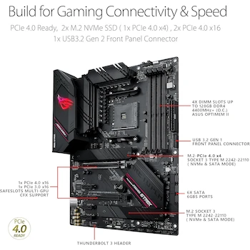 Imagen 4 de ASUS ROG Strix B550-F Gaming WiFi II AMD B550 Socket AM4 ATX Gaming Motherboard, Black/Red, Dimensions 30.5 cm x 24.4 cm