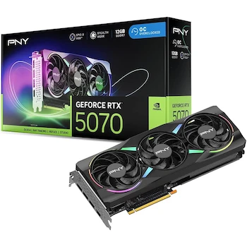 Imagen de referencia para PNY VCG507012TFXXPB1-O GeForce RTX 5070 Epic-X ARGB Triple Fan Overclocked Graphics Card 12GB GDDR7 192-bit PCIe 5.0 2.4-Slot NVIDIA Blackwell