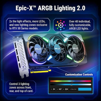 Imagen 2 de PNY VCG507012TFXXPB1-O GeForce RTX 5070 Epic-X ARGB Triple Fan Overclocked Graphics Card 12GB GDDR7 192-bit PCIe 5.0 2.4-Slot NVIDIA Blackwell