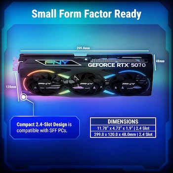 Imagen 4 de PNY VCG507012TFXXPB1-O GeForce RTX 5070 Epic-X ARGB Triple Fan Overclocked Graphics Card 12GB GDDR7 192-bit PCIe 5.0 2.4-Slot NVIDIA Blackwell