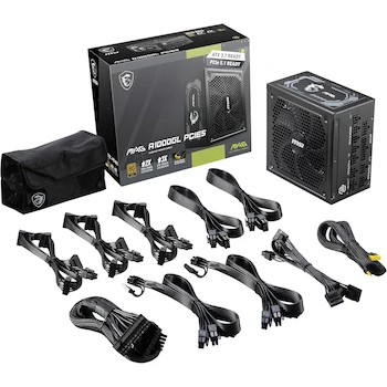 Imagen 3 de MSI MAG A1000GL PCIE5 Fuente de Alimentación Compacta Totalmente Modular ATX 1000W 80+ Gold con Cable Nativo de Doble Color 12V-2x6 Negra
