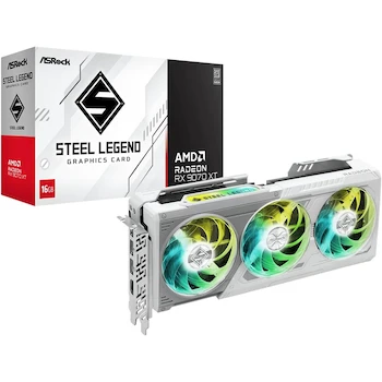 Imagen de referencia para ASRock AMD Radeon RX 9070 XT Steel Legend 16GB GDDR6 256-Bit White Graphics Card, Model 90-GA5DZZ-00UANF, Triple Fan, 2x HDMI 2.1b + 2x DisplayPort 2.1a
