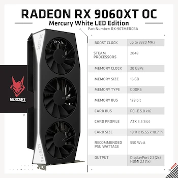 Imagen 5 de XFX Mercury AMD Radeon RX 9060 XT OC Gaming Edition Tarjeta Gráfica 16GB GDDR6 HDMI 2xDP AMD RDNA 4 Negro RX-96TMERCBA