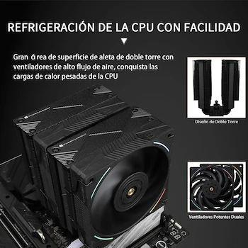 Imagen 4 de Thermalright Phantom Spirit 120 EVO Negro, Enfriador de CPU de Aire con 7 Tubos de Calor y Dos Ventiladores de 120mm, Serie Phantom Spirit, Compatible con AMD AM4/AM5/Intel 1700/1150/1151/1200/2011/1851, Dimensiones 125x135x157mm, para PC