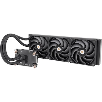 Imagen de referencia para Thermaltake AW420 Refrigerador Líquido AIO para Intel LGA 4677 y AMD sTR5/SP6, Radiador de 420 mm, 3 Ventiladores de 140 mm Toughfan Pro, Bloque de Cobre Niquelado, Color Negro, Modelo CL-W445-PL14BL-A