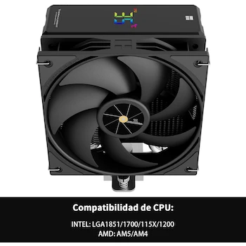 Imagen 3 de Thermalright Assassin X 120R Digital Black Enfriador de CPU con Pantalla Digital, Modelo AX120R D BLACK, Color Negro, Tamaño 12x7.1x15.1 cm, Ventilador 120mm, 4 Tubos de Calor Aluminio, Soporte AMD AM4/AM5 Intel LGA1851/1700/115X/1200