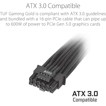 Imagen 3 de ASUS TUF Gaming 1000 W Gold Fuente de Alimentación Totalmente Modular, 80+ Oro, 1000 vatios, Modelo: TUF-GAMING-1000G, Serie: TUF Gaming, Color: Negro, Dimensiones: 150 x 150 x 86 mm