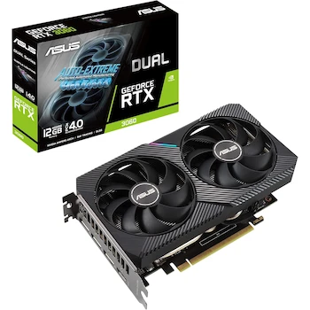 Imagen de referencia para Tarjeta Gráfica ASUS Dual NVIDIA GeForce RTX 3060 V2 Edición OC, Modelo DUAL-RTX3060-O12G-V2, 12GB GDDR6, 1x HDMI 2.1, 3x DisplayPort 1.4a, PCIe 4.0, 2 Slots, Dimensiones 200x123x38 mm