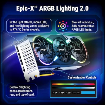 Imagen 2 de PNY GeForce RTX 5070 Ti ARGB Overclocked Triple Fan 16GB GDDR7 Tarjeta Gráfica Negra