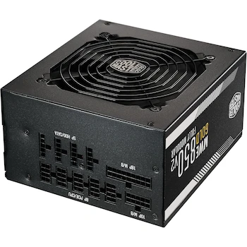 Imagen de referencia para Cooler Master MWE Gold 850 V2 Fuente de Alimentación ATX Totalmente Modular 850W Color Negro, Modelo MPE-8501-AFAAG-US, Serie MWE Gold V2, Dimensiones 150 x 86 x 160 mm