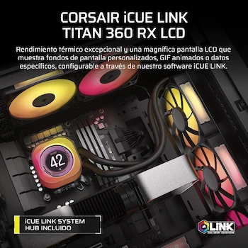 Imagen 2 de Corsair iCUE Link Titan 360 RX LCD Refrigeración Líquida CPU AIO 360mm Pantalla IPS 2.1" 3x RX120 RGB Ventiladores Hub Incluido Negro
