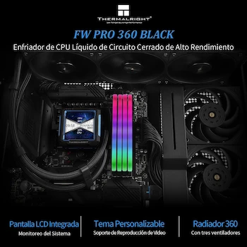 Imagen 2 de Thermalright FW PRO 360 Black - Refrigerador Líquido AIO para CPU de 360mm con Pantalla IPS LCD 320x320 Resolución y Pantalla LCD de Absorción Magnética de 2.73 Pulgadas, Compatible con AM4/AM5/Intel LGA1700/1851