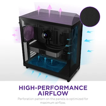Imagen 5 de Gabinete NZXT H6 Flow (2023) CC-H61FB-01 Negro Mid Tower ATX/Micro-ATX/Mini-ITX Dimensiones 41.5x28.7x43.51 cm Peso 9.4 kg