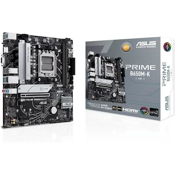 Imagen de referencia para Tarjeta Madre ASUS Prime B650M-K Negra Socket AM5 Chipset B650 Micro ATX 24.4x22.1 cm 2x DDR5 Slots Max 96GB 2x M.2 Slots 4x SATA Ports USB-C