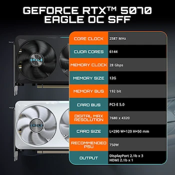 Imagen 3 de GIGABYTE GeForce RTX 5070 Eagle OC SFF 12G GDDR7 12GB 192-bit PCIe 5.0 WINDFORCE Cooling - GV-N5070EAGLE OC-12GD