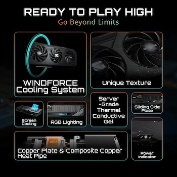 Imagen 3 de Tarjeta Gráfica GIGABYTE Radeon RX 9060 XT GAMING OC 8G, Color Negro, Modelo GV-R9060XTGAMING OC-8GD, Capacidad 8GB GDDR6, Serie GAMING OC