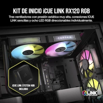Imagen 2 de CORSAIR iCUE LINK RX120 RGB Ventiladores PWM de 120 mm con iCUE LINK System Hub - Paquete Triple - Negro