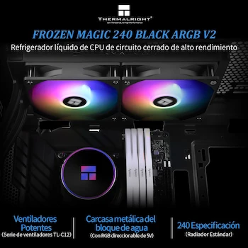 Imagen 2 de Thermalright Frozen Magic 240 Black ARGB V2 Enfriador Líquido CPU AIO 240mm Negro