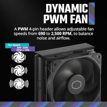 Imagen 5 de Cooler Master Hyper 212 Black Edition CPU Air Cooler Silencio Series Model RR-212S-20PK-R1 120mm Fan 4 Heat Pipes Black