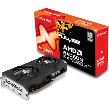 Imagen alusiva al producto Sapphire 11350-04-20G Pulse AMD Radeon RX 9060 XT Gaming OC Tarjeta gráfica 8GB GDDR6 AMD RDNA 4 PCI-Express 5.0 x16 dimensiones 244(L)x124(W)x46.1(H) mm 2.3 slot ATX