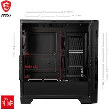Imagen 3 de MSI MAG Forge 320R Airflow Negro - Gabinete Midi-Tower ATX/Micro-ATX/Mini-ITX con Ventana RGB y 4 Ventiladores ARGB Instalados