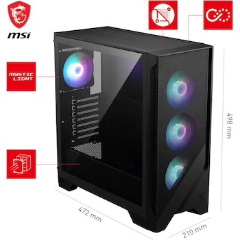 Imagen 5 de MSI MAG Forge 320R Airflow Negro - Gabinete Midi-Tower ATX/Micro-ATX/Mini-ITX con Ventana RGB y 4 Ventiladores ARGB Instalados
