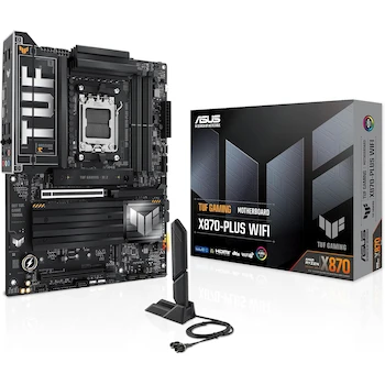 Imagen de referencia para Black ASUS TUF Gaming Series X870-PLUS WiFi Model AMD AM5 Socket X870 Chipset ATX Form Factor Motherboard for Ryzen 9000 8000 7000 Series Processors with DDR5 256 GB Max Memory Capacity and Four M.2 Storage Slots