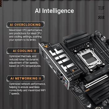Imagen 2 de Black ASUS TUF Gaming Series X870-PLUS WiFi Model AMD AM5 Socket X870 Chipset ATX Form Factor Motherboard for Ryzen 9000 8000 7000 Series Processors with DDR5 256 GB Max Memory Capacity and Four M.2 Storage Slots
