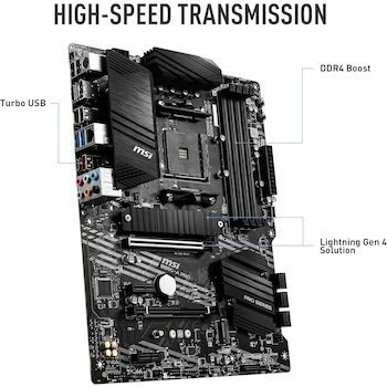 Imagen 4 de MSI B550-A Pro ProSeries ATX Motherboard, AMD AM4 Socket, AMD B550 Chipset, DDR4 Memory Support up to 128GB, 4 DIMM Slots, 2 M.2 Slots, 2 PCIe x16 Slots, 2 PCIe x1 Slots, USB Ports, HDMI and DisplayPort, Black Color, Dimensions 305mm x 244mm