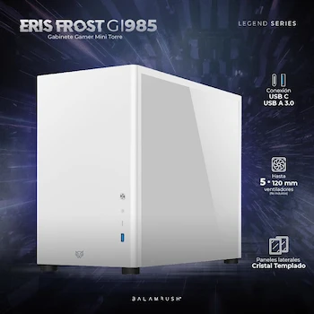 Imagen 2 de Balam Rush Eris Frost GI985 BR-935647 Gabinete Gamer Mini Torre, Panel Lateral de Cristal Templado, Blanco, Compatible con Micro ATX y Mini ITX, Longitud Máx GPU 355 mm, Altura Máx Disipador 168 mm, Fuente de Poder ATX Superior