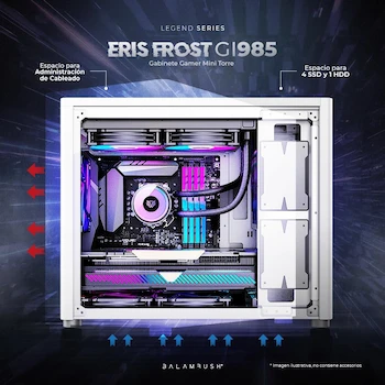 Imagen 3 de Balam Rush Eris Frost GI985 BR-935647 Gabinete Gamer Mini Torre, Panel Lateral de Cristal Templado, Blanco, Compatible con Micro ATX y Mini ITX, Longitud Máx GPU 355 mm, Altura Máx Disipador 168 mm, Fuente de Poder ATX Superior