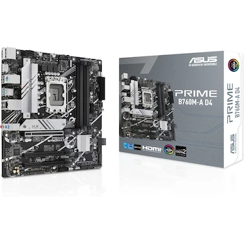 Imagen alusiva al producto ASUS PRIME B760M-A D4 Tarjeta Madre Intel B760 LGA 1700 mATX DDR4 Negra para 12th/13th Gen
