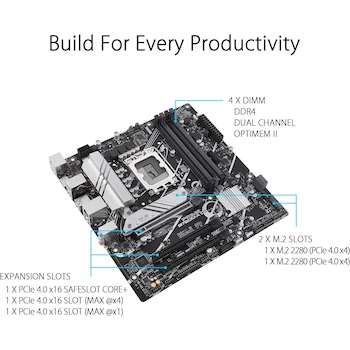 Imagen 4 de ASUS PRIME B760M-A D4 Tarjeta Madre Intel B760 LGA 1700 mATX DDR4 Negra para 12th/13th Gen