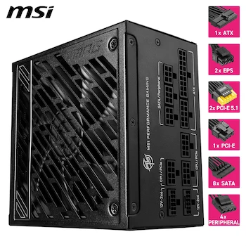 Imagen 5 de MSI MPG A1000GS PCIe 5.1 ATX 3.1 Fuente de Alimentación para Juegos 1000W Full Modular 80 Plus Gold Negro