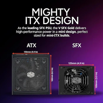 Imagen 2 de Cooler Master V850 SFX Gold ITX SFF Fuente de Alimentación Modular 850W 80 Plus Gold ATX 3.1 90° 12VHPWR PCIe 5.1 Negro 100mm 10 Años