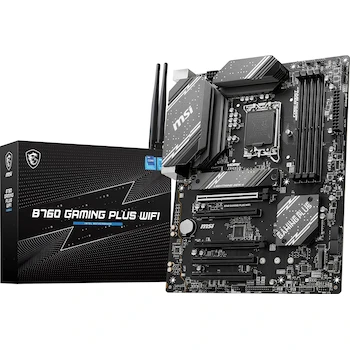 Imagen alusiva al producto MSI B760 Gaming Plus WiFi Placa Base ATX, Chipset Intel B760, Socket LGA 1700, Soporta Procesadores Intel Core 12ª/13ª/14ª Gen, Pentium Gold y Celeron, Memoria DDR5 hasta 256GB, 4 Ranuras, Dimensiones 243.84 x 304.8 mm