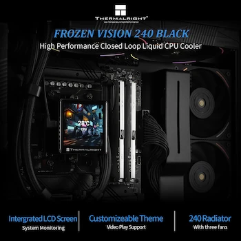 Imagen 2 de Thermalright Serie FV Modelo FV 240 Enfriador de Agua Líquido para CPU Color Negro Tamaño 240mm con 2 Ventiladores PWM y Pantalla LCD IPS Cuadrada de 2.8 Pulgadas 480x480 Píxeles, Dimensiones del Radiador 277 x 120 x 52 mm