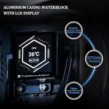 Imagen 4 de Thermalright Serie FV Modelo FV 240 Enfriador de Agua Líquido para CPU Color Negro Tamaño 240mm con 2 Ventiladores PWM y Pantalla LCD IPS Cuadrada de 2.8 Pulgadas 480x480 Píxeles, Dimensiones del Radiador 277 x 120 x 52 mm