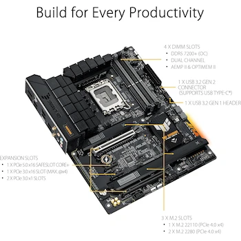 Imagen 3 de ASUS TUF Gaming B760-PLUS WiFi Intel B760 LGA 1700 ATX Placa Base para Procesadores Intel Core 14ª 13ª 12ª Generación Pentium Gold Celeron, Serie TUF Gaming, Modelo B760-PLUS WiFi, Color Negro, Dimensiones 305 mm x 244 mm