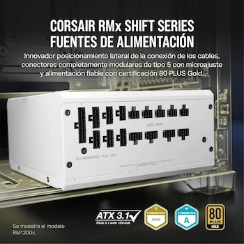Imagen 2 de CORSAIR RM850x Shift Fuente de Alimentación ATX 850W - Blanco - Serie RMx Shift - Modelo CP-9020274-NA - ASIN B0CWLWGM67 - Dimensiones 160 x 150 x 86 mm