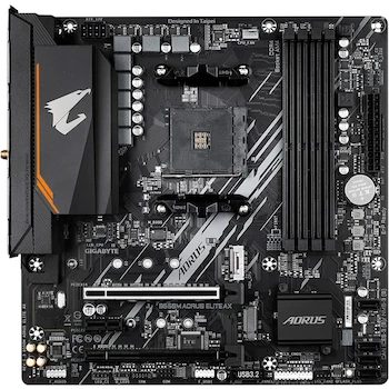 Imagen 2 de GIGABYTE B550M AORUS Elite AX Rev. 1.3 (Socket AM4, Chipset AMD B550, Formato Micro ATX, Placa Base), Color Negro/Plateado, Dimensiones 244 mm x 244 mm
