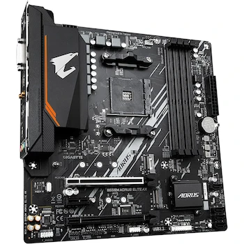 Imagen 3 de GIGABYTE B550M AORUS Elite AX Rev. 1.3 (Socket AM4, Chipset AMD B550, Formato Micro ATX, Placa Base), Color Negro/Plateado, Dimensiones 244 mm x 244 mm