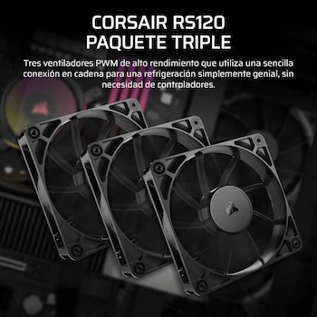 Imagen 2 de Corsair RS120 120mm Ventiladores PWM (Modelo CO-9050189-WW) – Paquete Triple – Negro