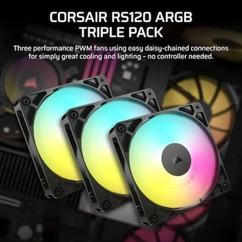 Imagen 2 de Corsair RS120 ARGB Ventiladores PWM 120mm Serie RS Paquete Triple Negro